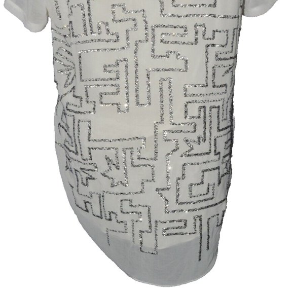 3.1 PHILLIP LIM SZ 6 S SMALL WHITE SILVER MAZE EMBROIDERED SEQUINS BLOUSE TOP - Picture 6 of 11
